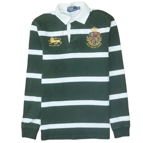 Polo Ralph Lauren Men's Green Striped Collared Rugby Sweatshirt S