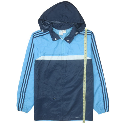 Adidas Men's Blue Windbreaker Jacket M Retro 90s Hooded Lightweight