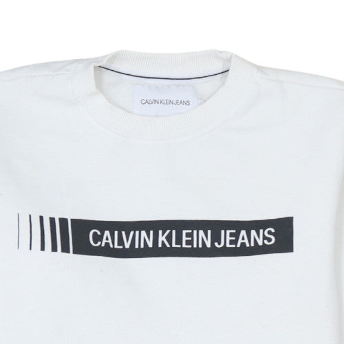 Calvin Klein Jeans Men's White Logo Pullover Sweatshirt M