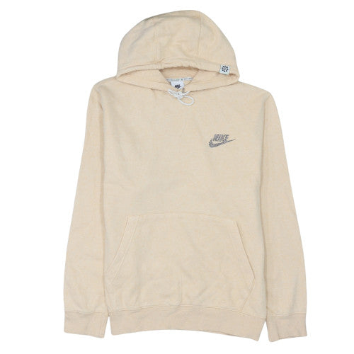 Nike Women Beige Pullover Hoodie L Cotton Blend Logo Hooded Sweatshirt