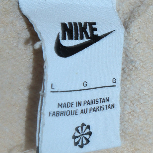 Nike Women Beige Pullover Hoodie L Cotton Blend Logo Hooded Sweatshirt