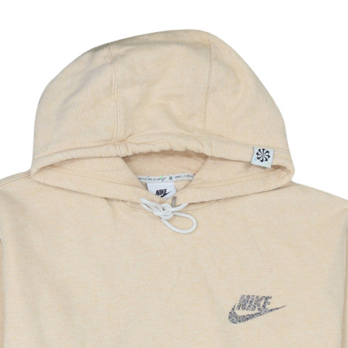 Nike Women Beige Pullover Hoodie L Cotton Blend Logo Hooded Sweatshirt