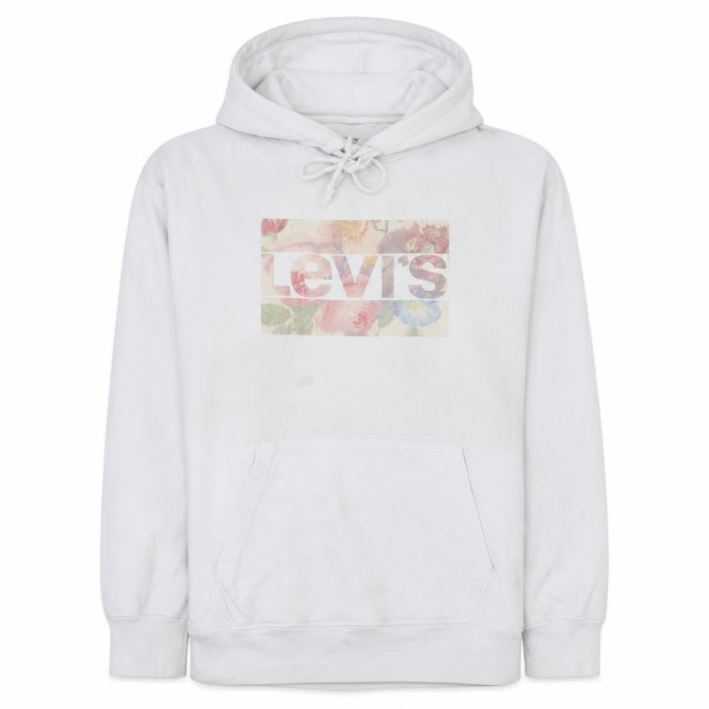 Front view of Levi's Women White Floral Logo Pullover Hoodie Medium