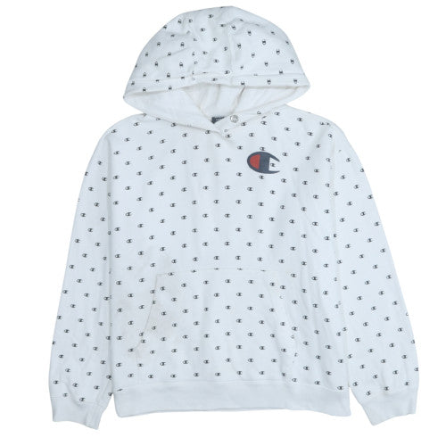 Champion Men's White Logo Pullover Hoodie Size L