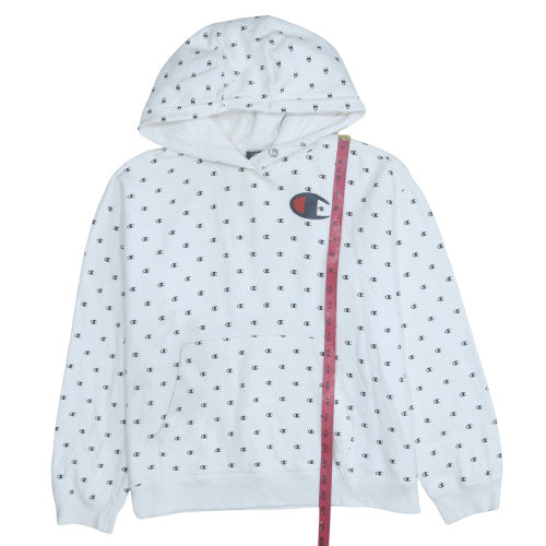 Champion Men's White Logo Pullover Hoodie Size L
