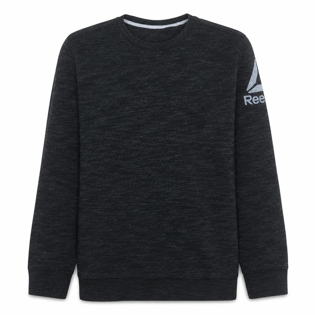 Front view of Reebok men’s black m pullover crew neck logo sweatshirt