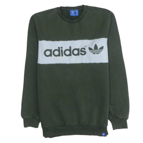 Adidas Mens Green Pullover Sweatshirt M Crew Neck Logo Casual