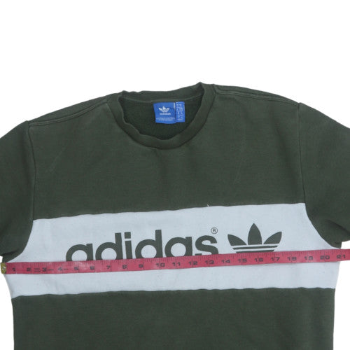 Adidas Mens Green Pullover Sweatshirt M Crew Neck Logo Casual