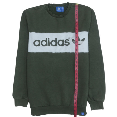 Adidas Mens Green Pullover Sweatshirt M Crew Neck Logo Casual