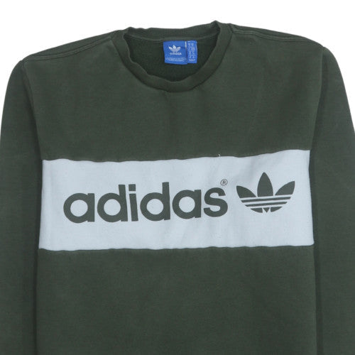 Adidas Mens Green Pullover Sweatshirt M Crew Neck Logo Casual