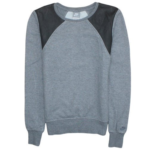 Nike Mens Grey Leather Panel Crew Neck Sweatshirt XS