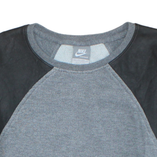 Nike Mens Grey Leather Panel Crew Neck Sweatshirt XS