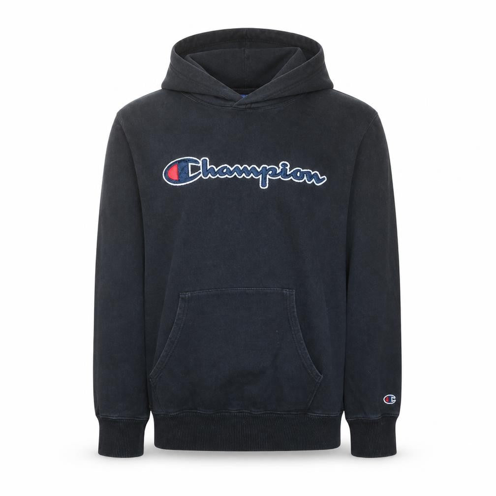 Front view of Champion Men's Black XL Pullover Hoodie with Logo