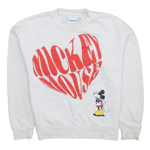 Disney Women White Mickey Mouse Graphic Pullover Sweatshirt Size S