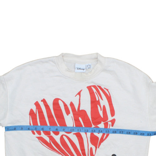 Disney Women White Mickey Mouse Graphic Pullover Sweatshirt Size S