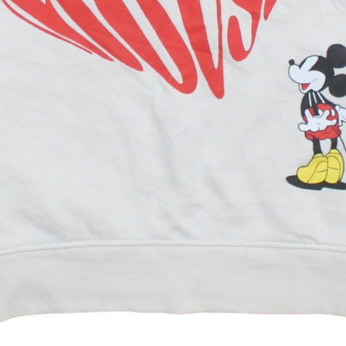 Disney Women White Mickey Mouse Graphic Pullover Sweatshirt Size S