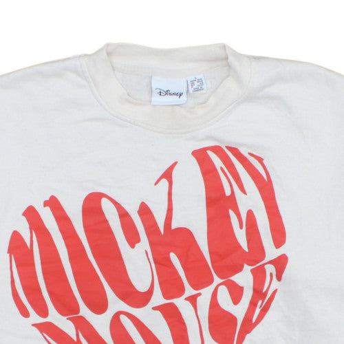 Disney Women White Mickey Mouse Graphic Pullover Sweatshirt Size S