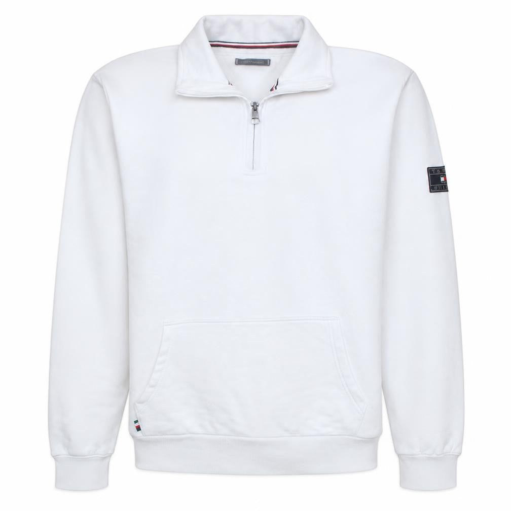 Front view of Tommy Hilfiger men’s white xl 1/4 zip sweatshirt regular fit