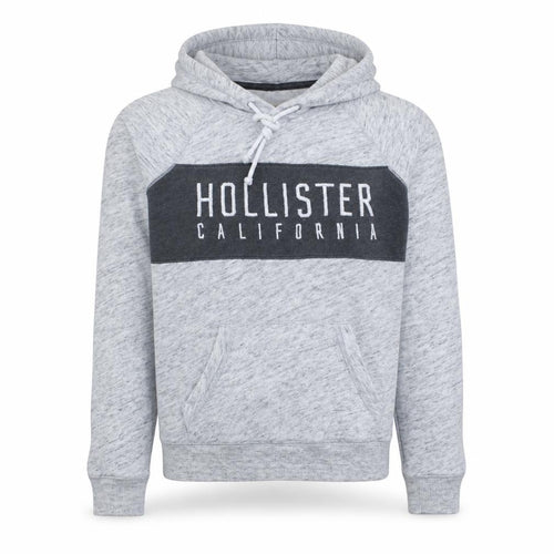 Hollister Men’s Grey Pullover Hoodie L Logo Print Fleece Sweatshirt