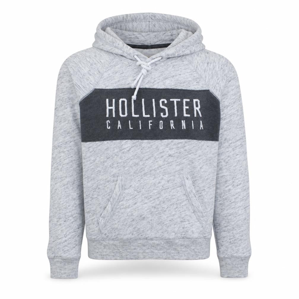 Hollister Men’s Grey Pullover Hoodie L Logo Print Fleece Sweatshirt