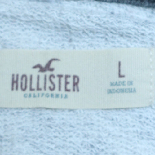 Hollister Men’s Grey Pullover Hoodie L Logo Print Fleece Sweatshirt