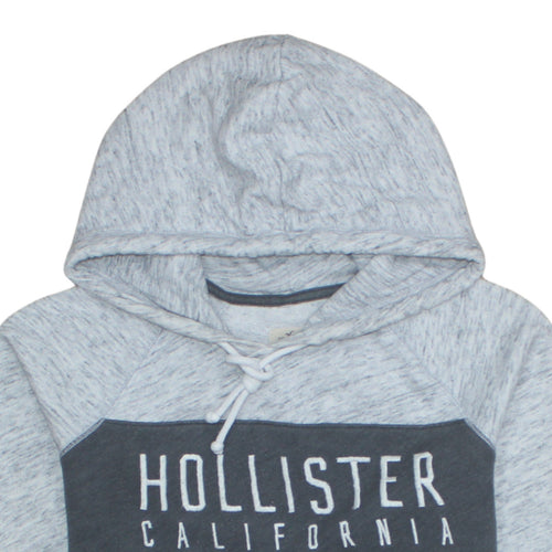 Hollister Men’s Grey Pullover Hoodie L Logo Print Fleece Sweatshirt