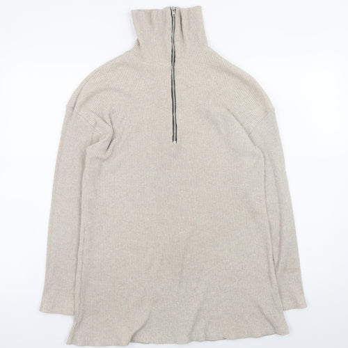 PrettyLittleThing Women Beige High Neck Half Zip Jumper Size 14