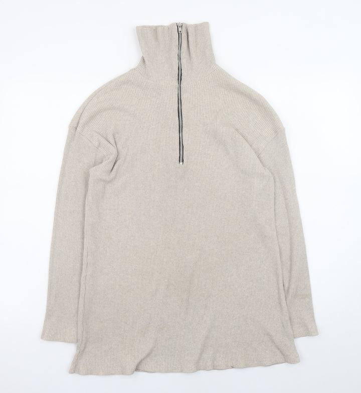 PrettyLittleThing Women Beige High Neck Half Zip Jumper Size 14