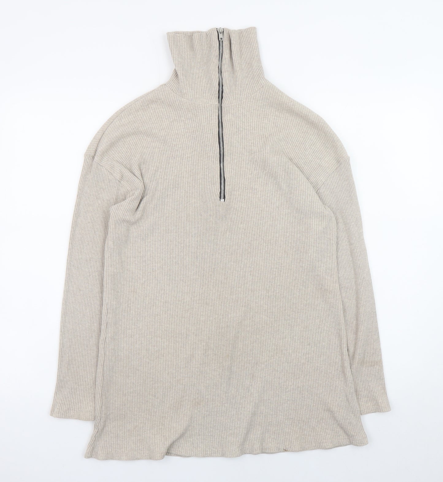 PrettyLittleThing Women Beige High Neck Half Zip Jumper Size 14