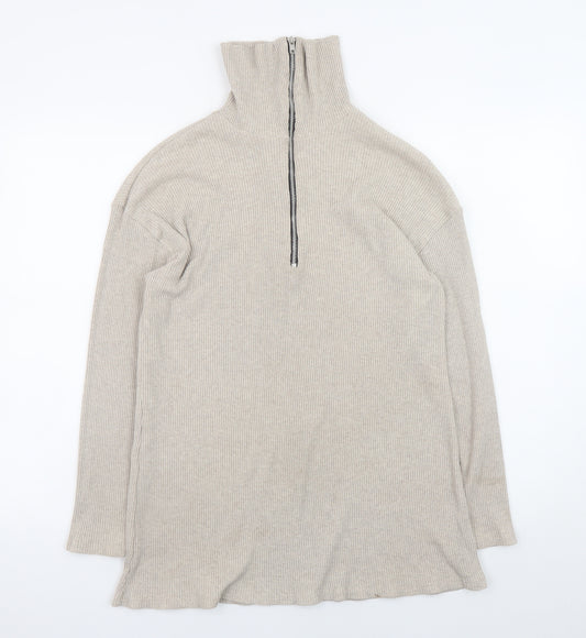 PrettyLittleThing Women Beige High Neck Half Zip Jumper Size 14