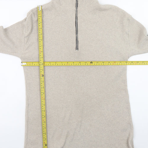 PrettyLittleThing Women Beige High Neck Half Zip Jumper Size 14