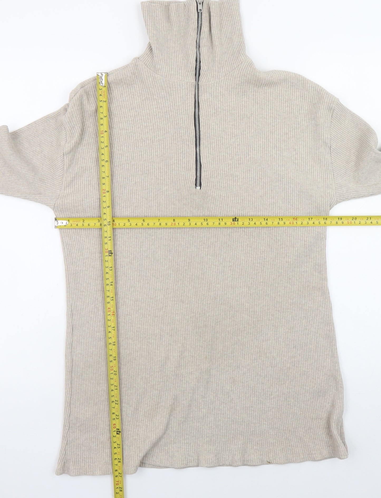 PrettyLittleThing Women Beige High Neck Half Zip Jumper Size 14