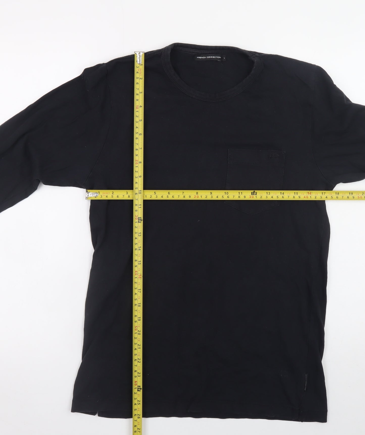 French Connection Men's Black Long Sleeve Cotton T-Shirt Size L