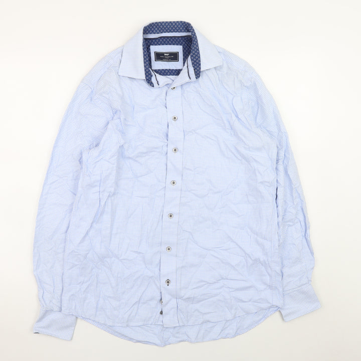 Paul Costelloe Men's Blue Check Long Sleeve Classic Shirt 15.5