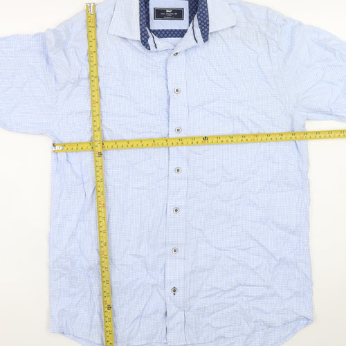 Paul Costelloe Men's Blue Check Long Sleeve Classic Shirt 15.5
