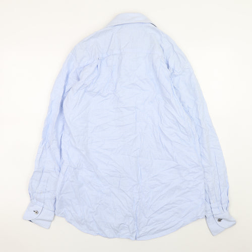 Paul Costelloe Men's Blue Check Long Sleeve Classic Shirt 15.5