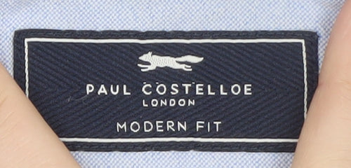 Paul Costelloe Men's Blue Check Long Sleeve Classic Shirt 15.5