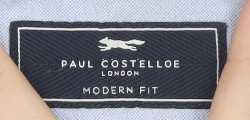 Paul Costelloe Men's Blue Check Long Sleeve Classic Shirt 15.5