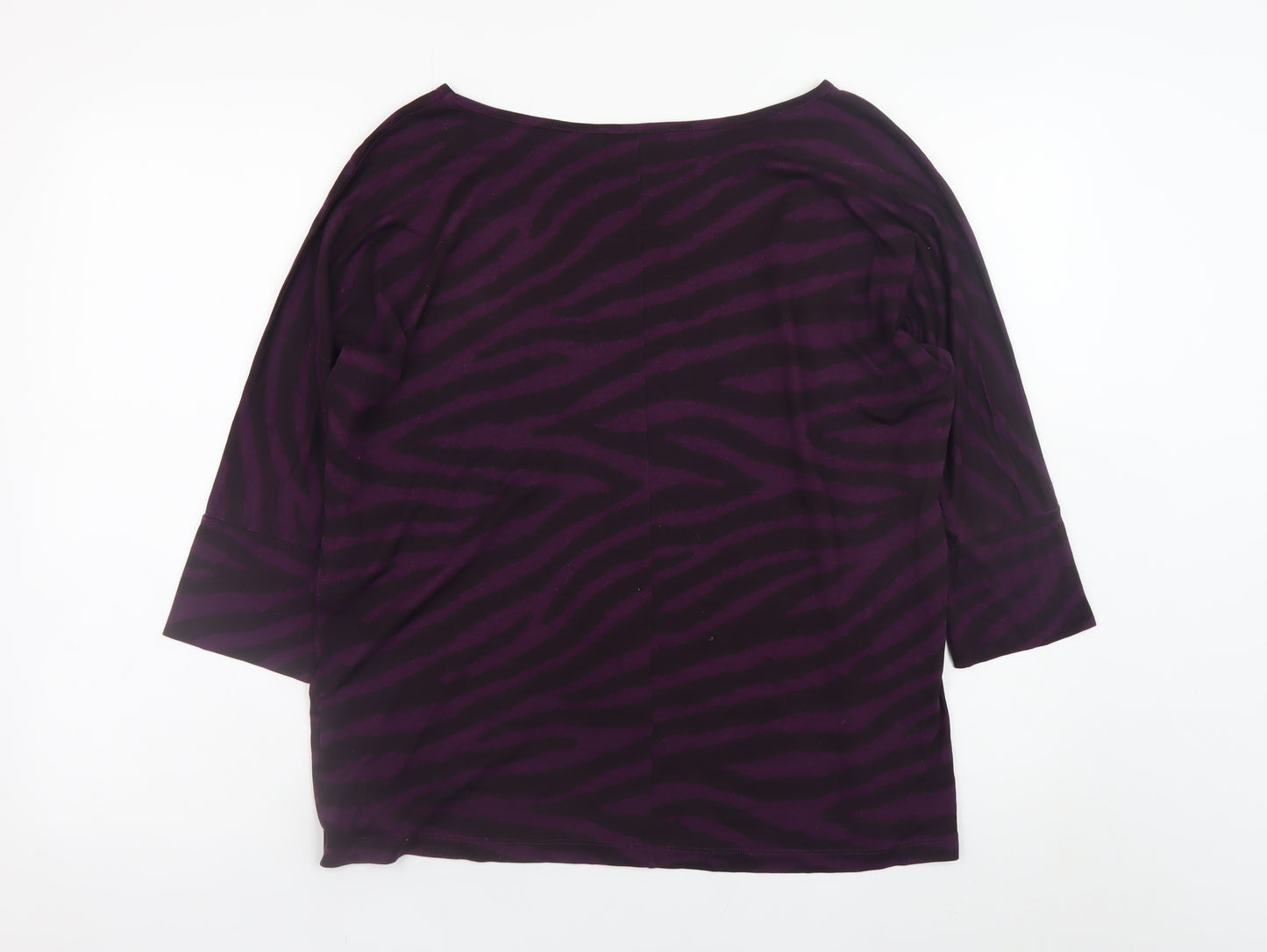 Jaeger Womens Purple Animal Print 3/4 Sleeve Tunic Blouse M