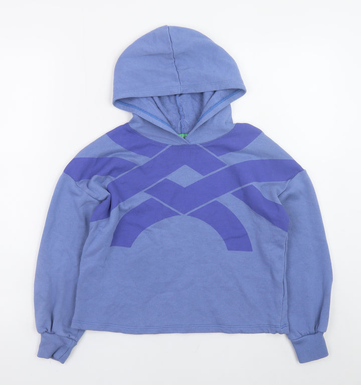 United Colors of Benetton Boys Blue Pullover Hoodie L 8-9 Years Cotton