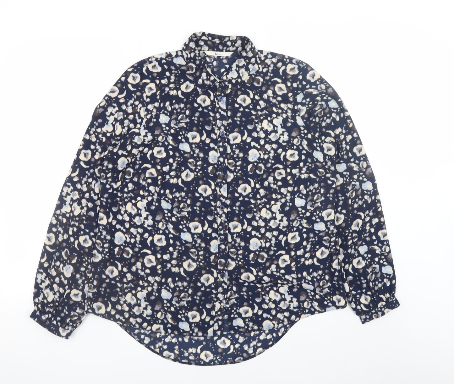 Tu Women Blue Floral Button Blouse Size 14 Long Sleeve Polyester