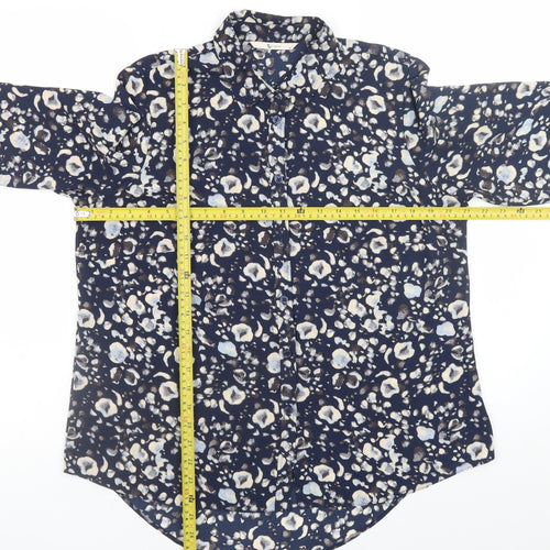 Tu Women Blue Floral Button Blouse Size 14 Long Sleeve Polyester