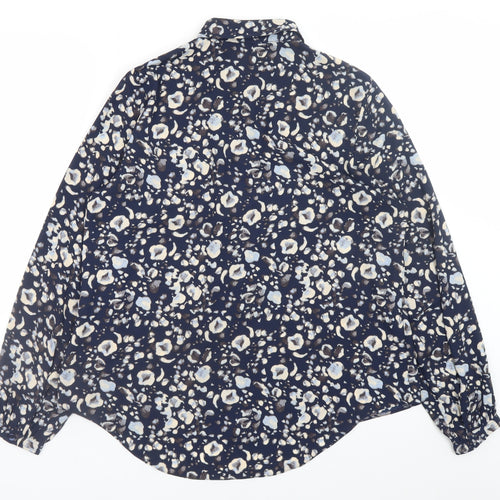 Tu Women Blue Floral Button Blouse Size 14 Long Sleeve Polyester