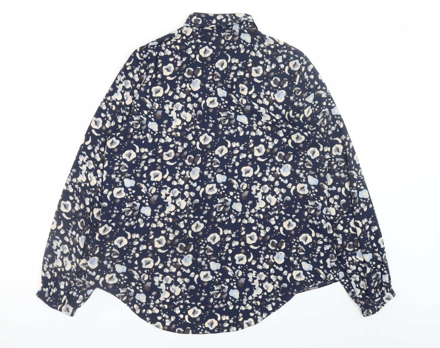 Tu Women Blue Floral Button Blouse Size 14 Long Sleeve Polyester