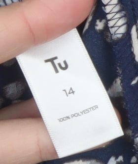 Tu Women Blue Floral Button Blouse Size 14 Long Sleeve Polyester