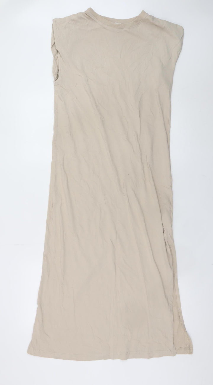 H&M Women Beige Size 8 Sleeveless Midi T-Shirt Dress