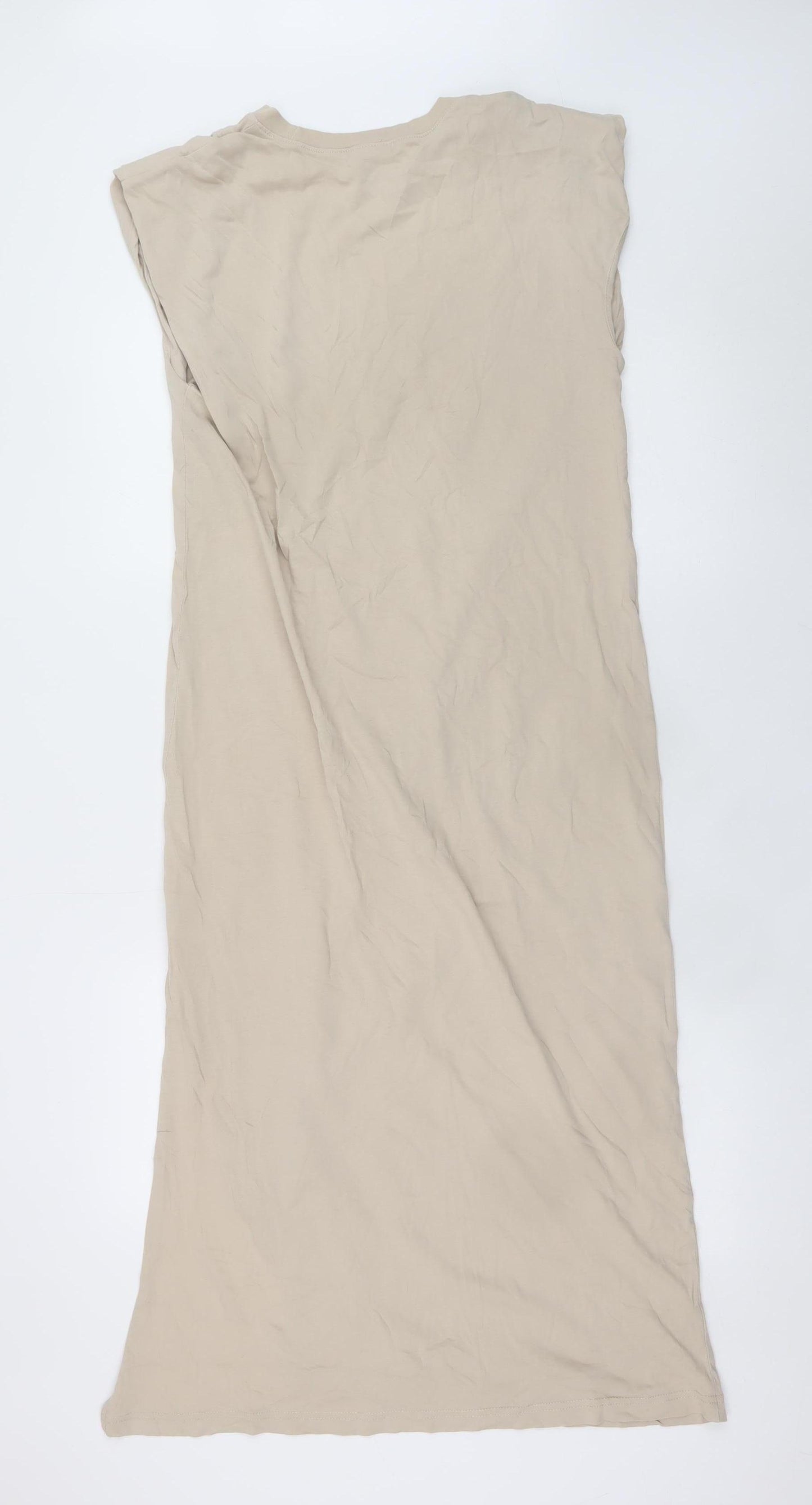 H&M Women Beige Size 8 Sleeveless Midi T-Shirt Dress