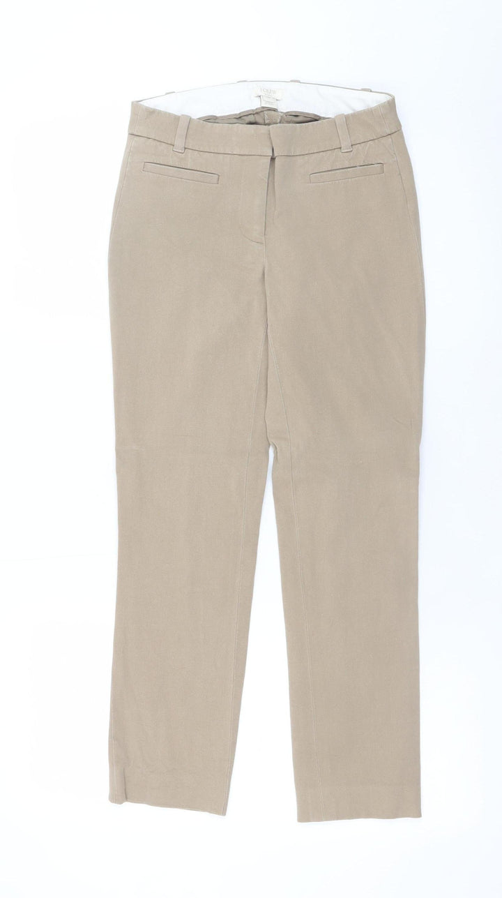 J.Crew Women Beige Stretch Cotton Blend Straight Trousers Size 00R