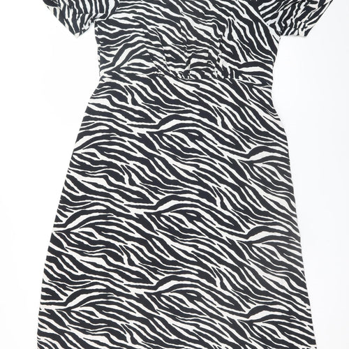 Peacocks Women Black Zebra Print Midi A-Line Dress Size 14