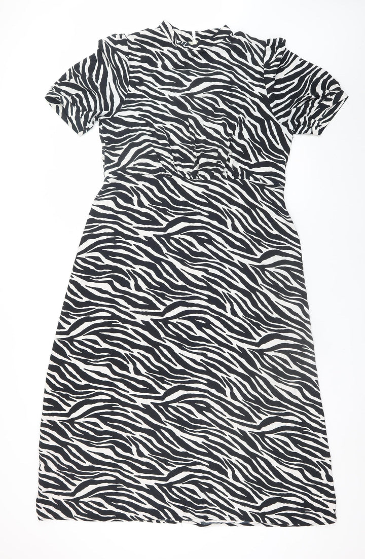 Peacocks Women Black Zebra Print Midi A-Line Dress Size 14